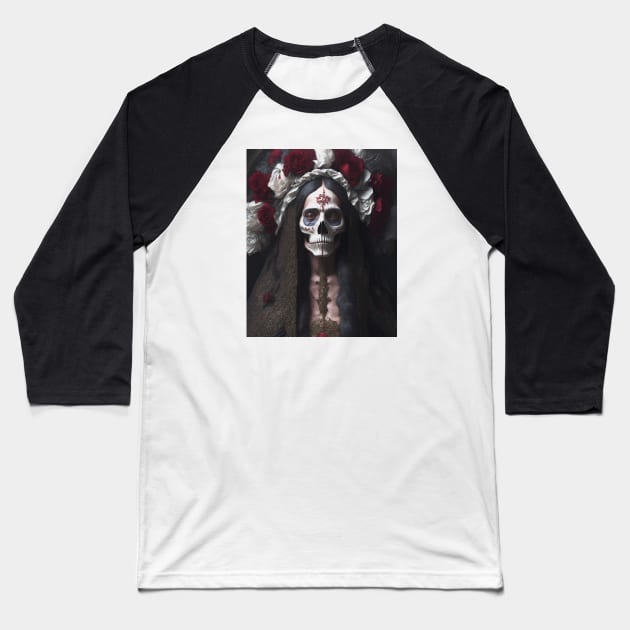 Painting of Santa Muerte Baseball T-Shirt by metamorfatic